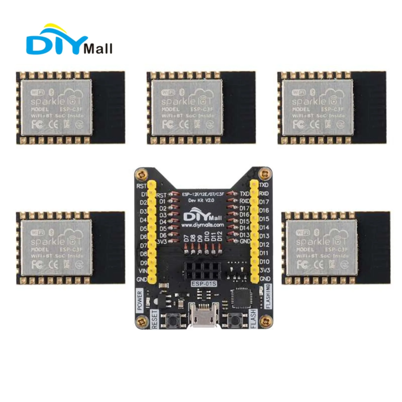 Esp8266 - ESP32-C3F wifi + btモジュール,32ビットRISC-V,シングルコアプロセッサ,4mbフラッシュモジュール,5個,sp8266書き込みフィクスチャ